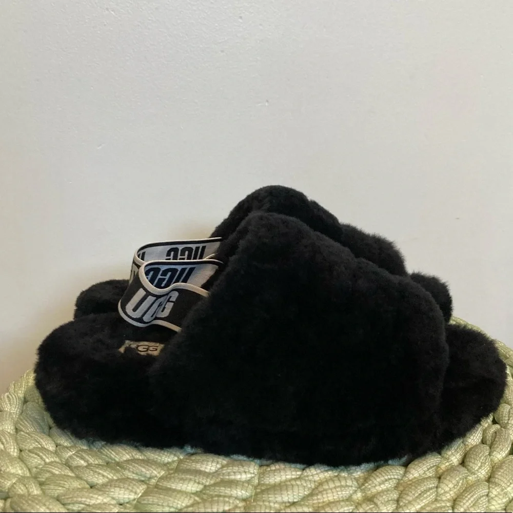 UGG Black Fluffy Slippers - Picture 3 of 9
